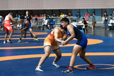 Wrestling NEW DELHI, INDIA JULY 22: Wrestlers during the Asian Games 2023 wrestling trials at IGI stadium, on July 22, 2023 in New Delhi, India. (Photo by Arvind Yadav/Hindustan Times via Getty Images)